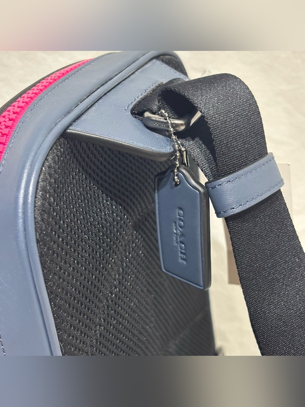 Coach Track Pack In Colorblock Signature Canvas C8126 Charcoal Denim Blue Pink - Picture 6 of 16